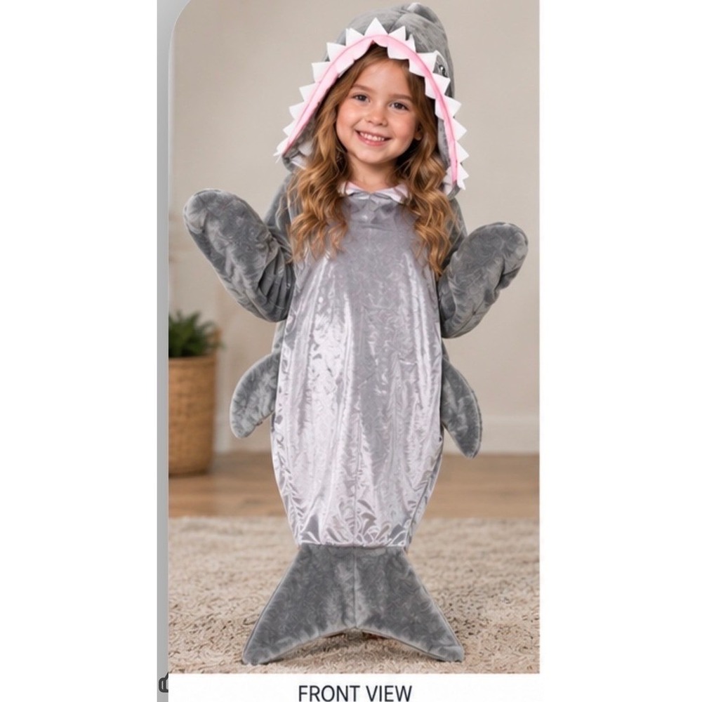 Snuggie Kids Wearable Blanket Shark Tail Hooded Gray 5-6 Years Plush